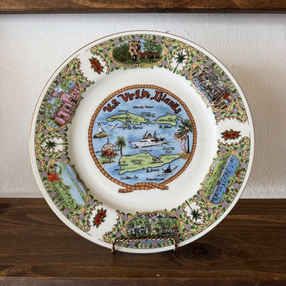 Vintage U.S. Virgin Islands Souvenir Decorative Plate St Thomas St John St Croix